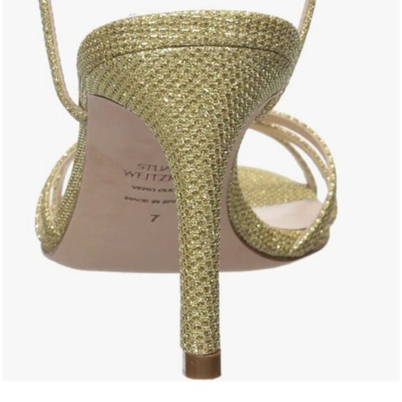 STUART WEITZMAN Starla Stiletto Heel Sandal, Gold Noir, Women 9.5 Preowned - Picture 4 of 15